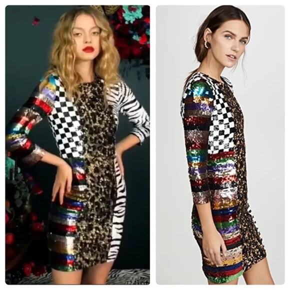 ALICE + OLIVIA Jae Multicolored Sequin Dress Size 10 FLAWED - Picture 1 of 15